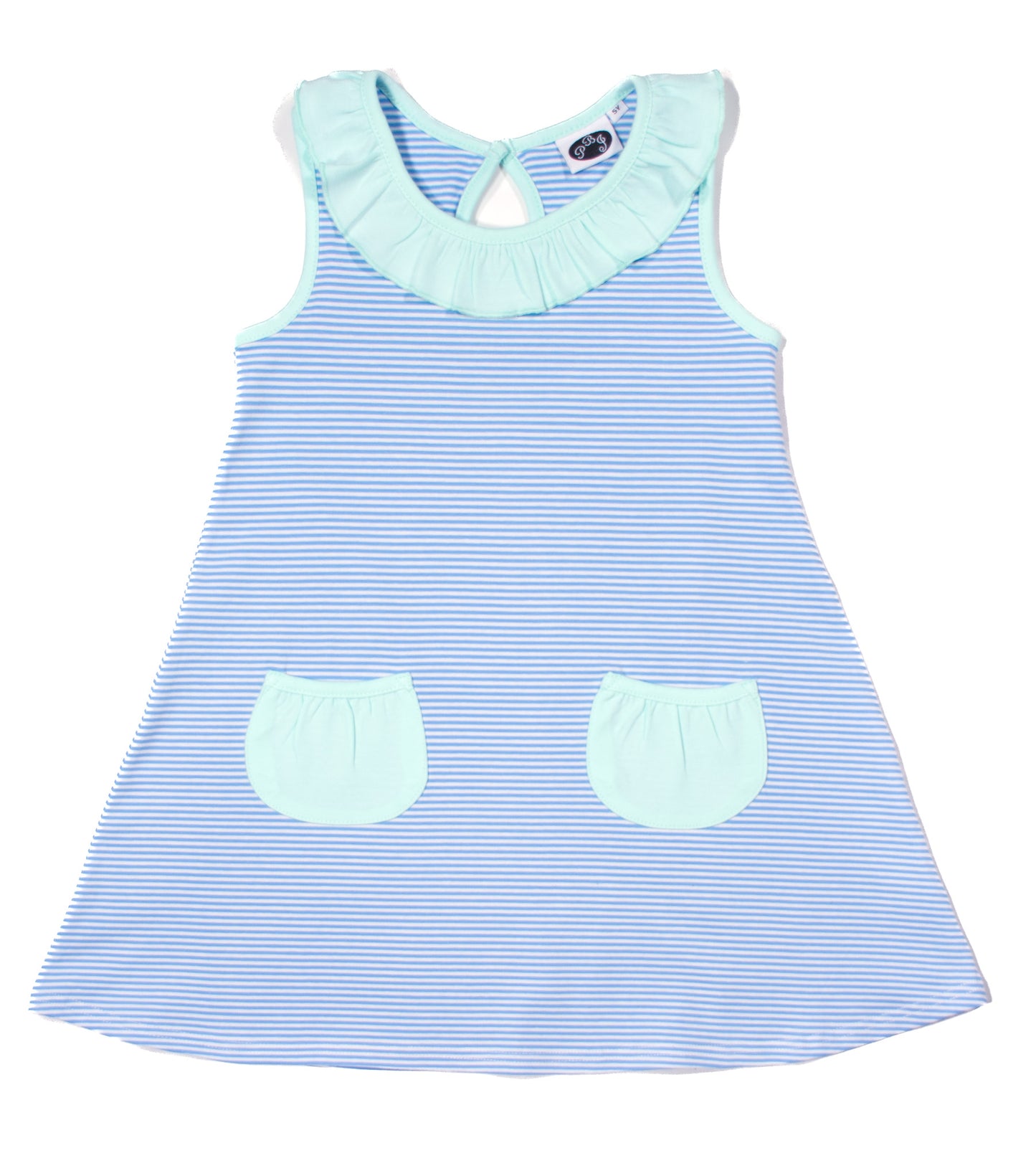 Swing Dress with pockets cobalt stripes w/ solid mint