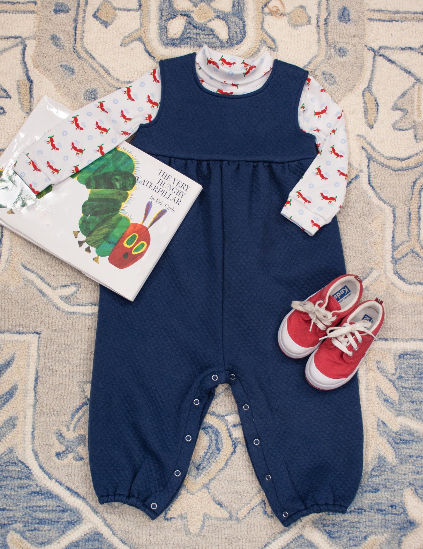 Quilted Navy long Romper - PREORDER