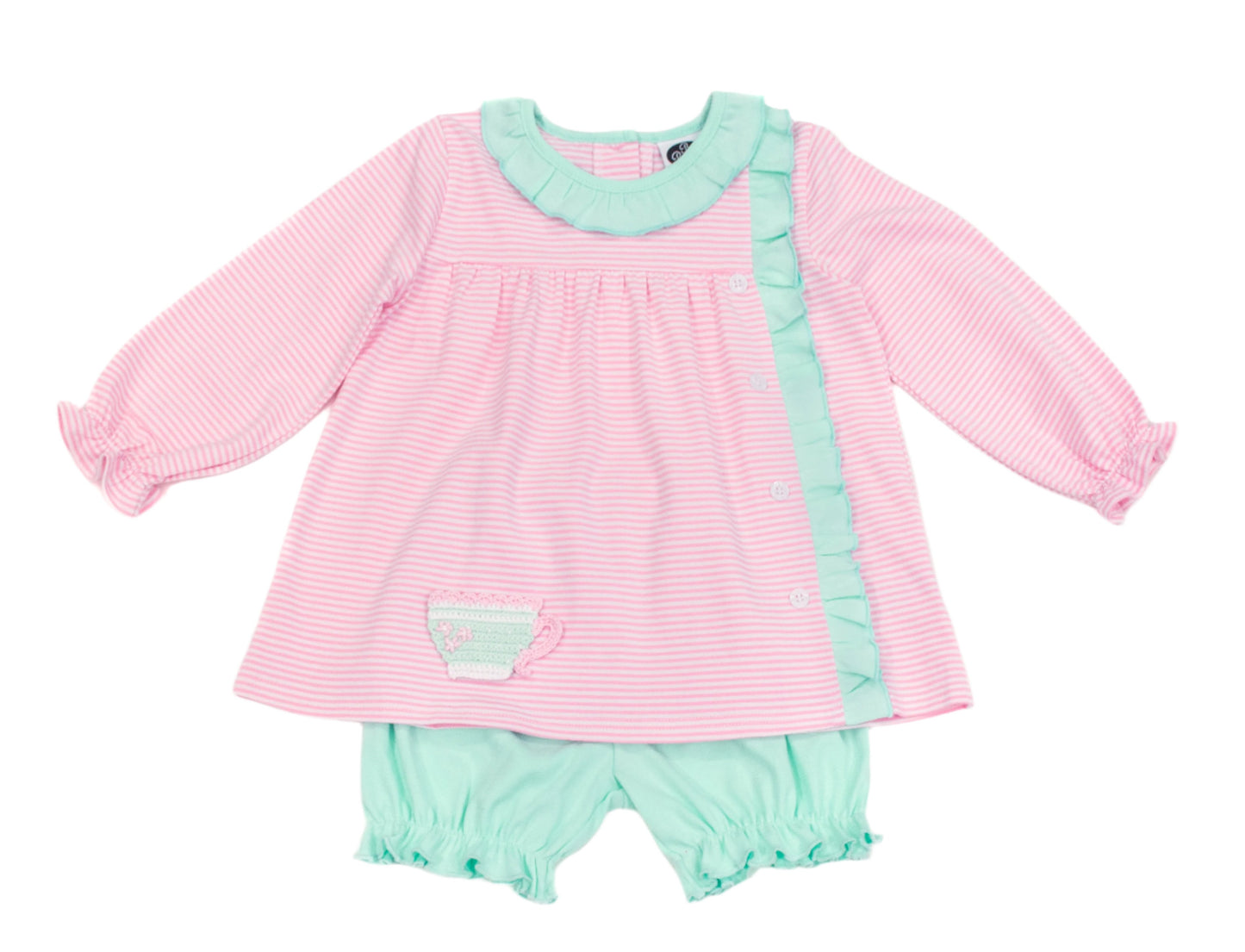 Side Ruffle Top Pink stripes w/ Mint