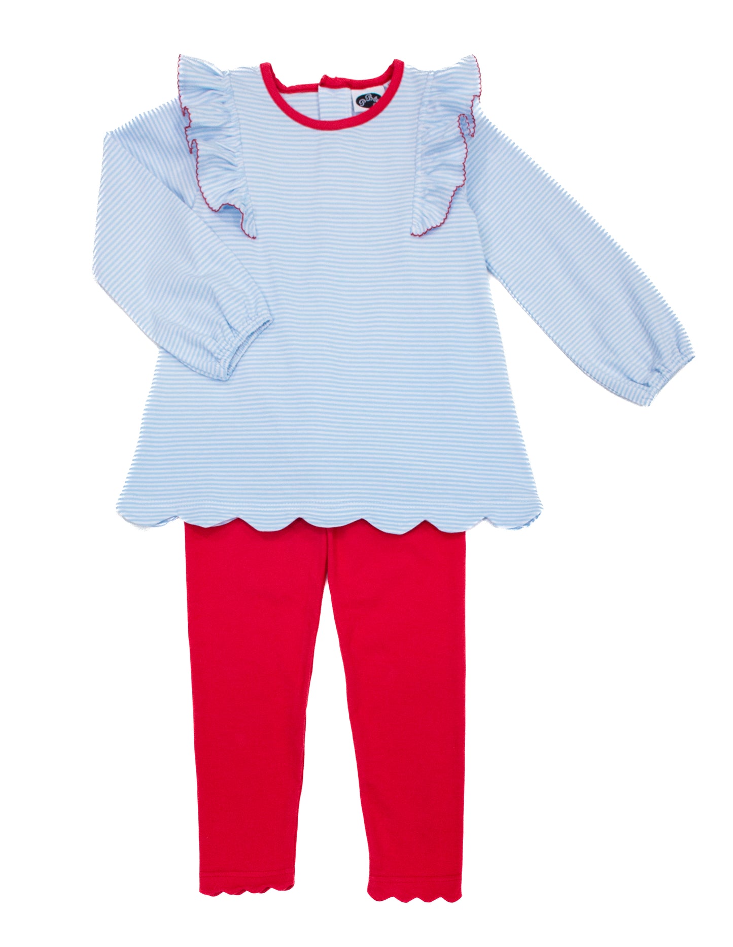 Evie scalloped tunic Blue stripes/ red