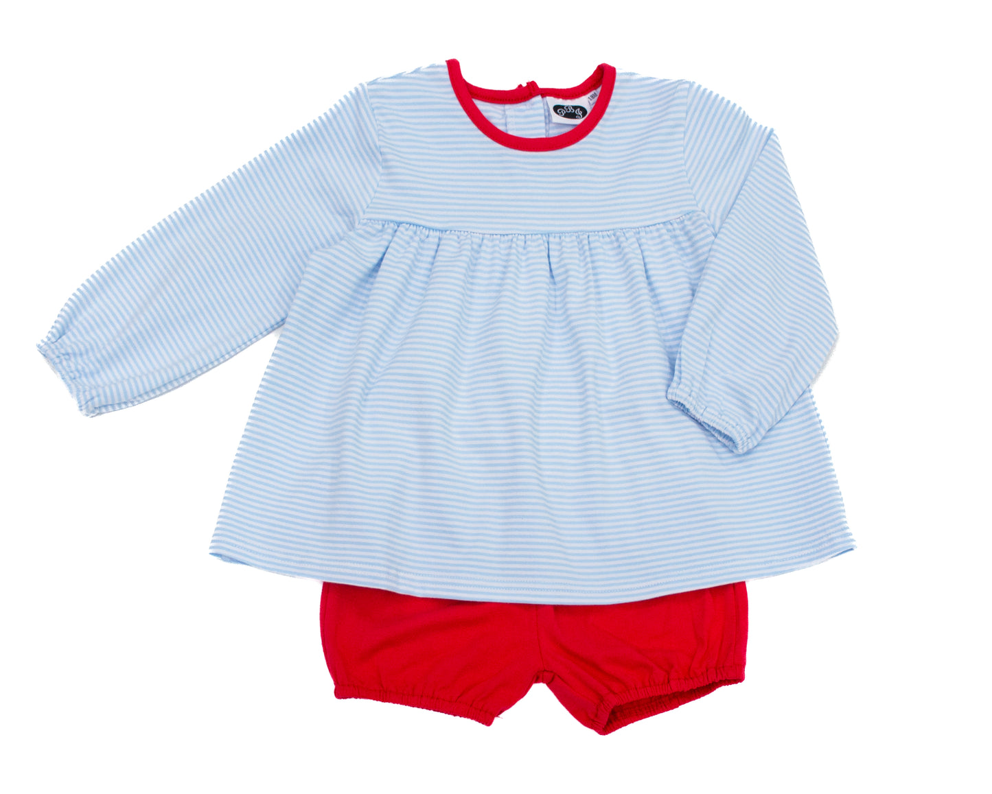 Noah top LS Blue stripes/ red PREORDER
