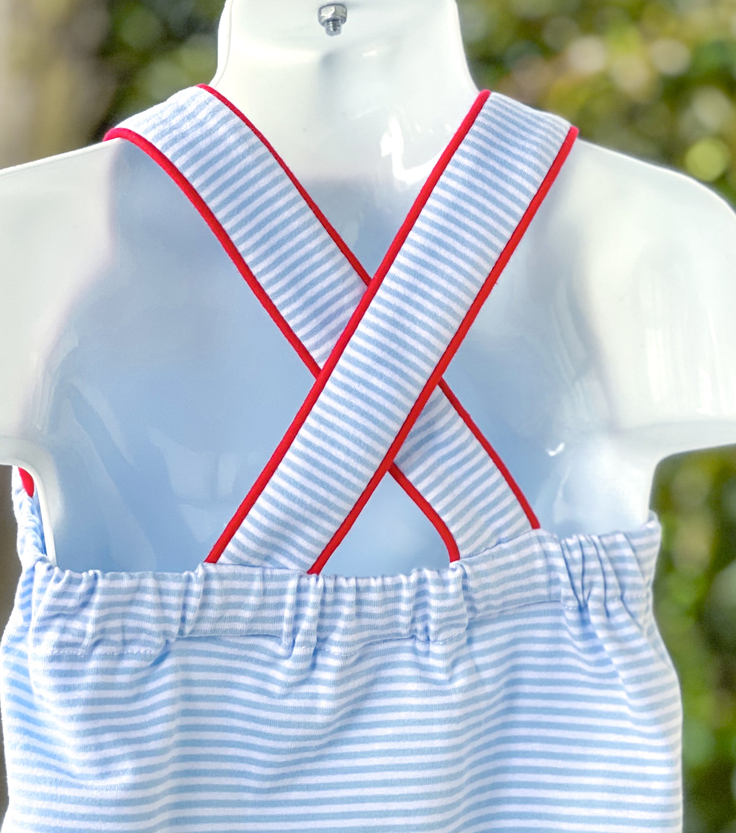 Blue stripes Sunsuit/ red contrast