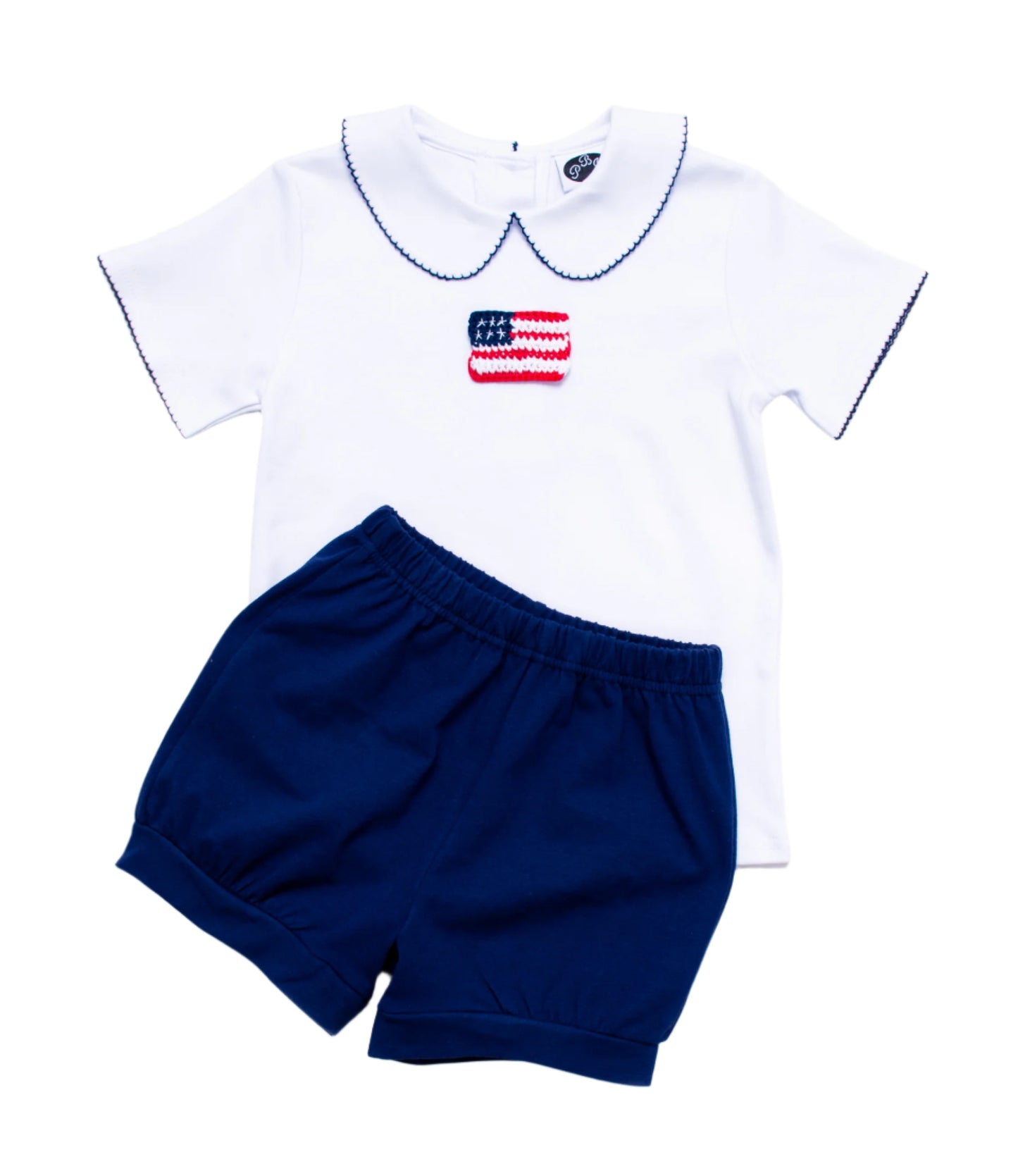 Navy Picot trim boy SS shirt