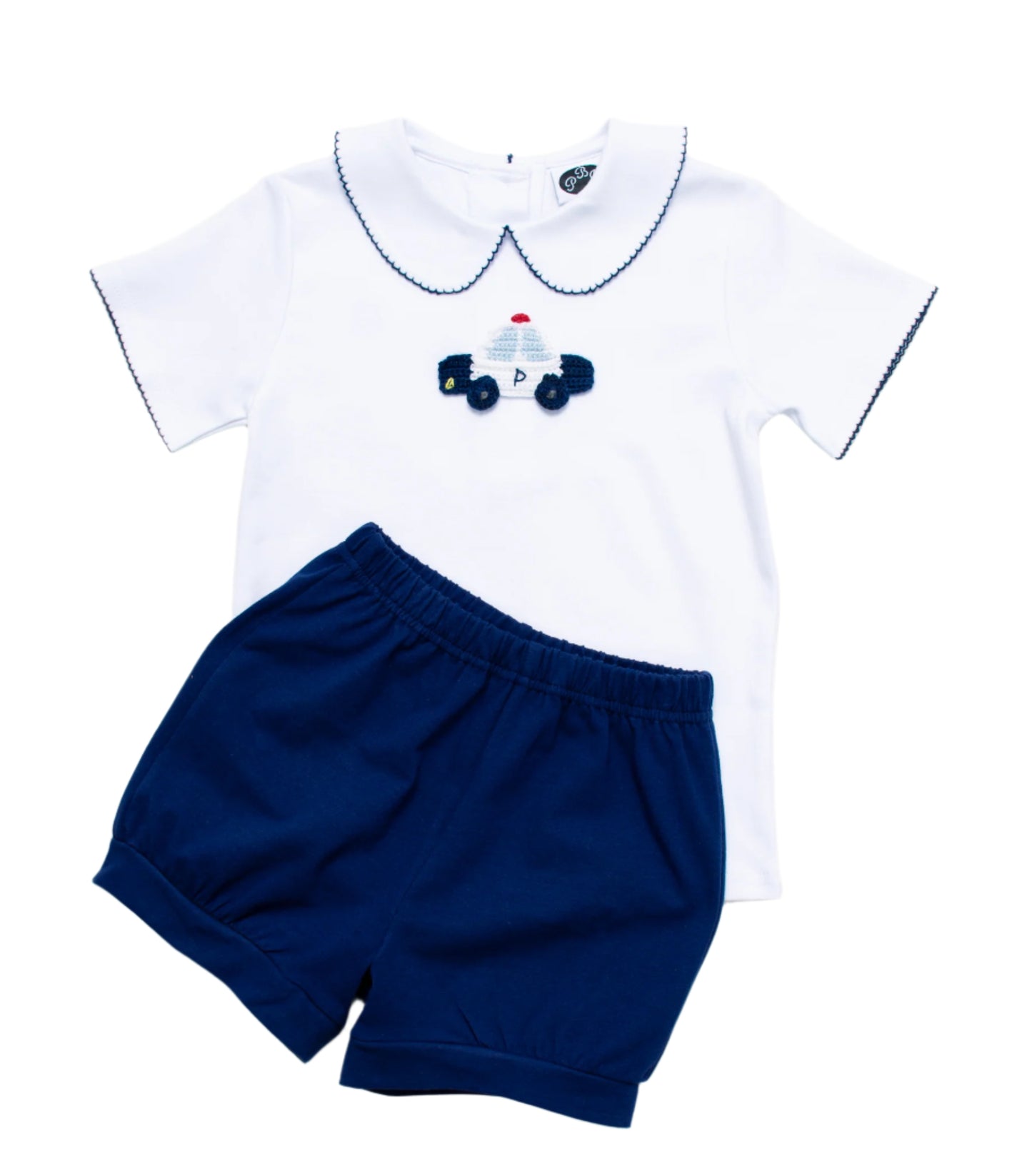 Navy Picot trim boy SS shirt