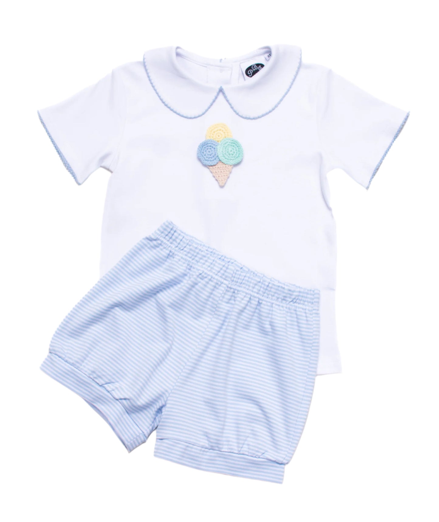 Blue Picot trim SS shirt