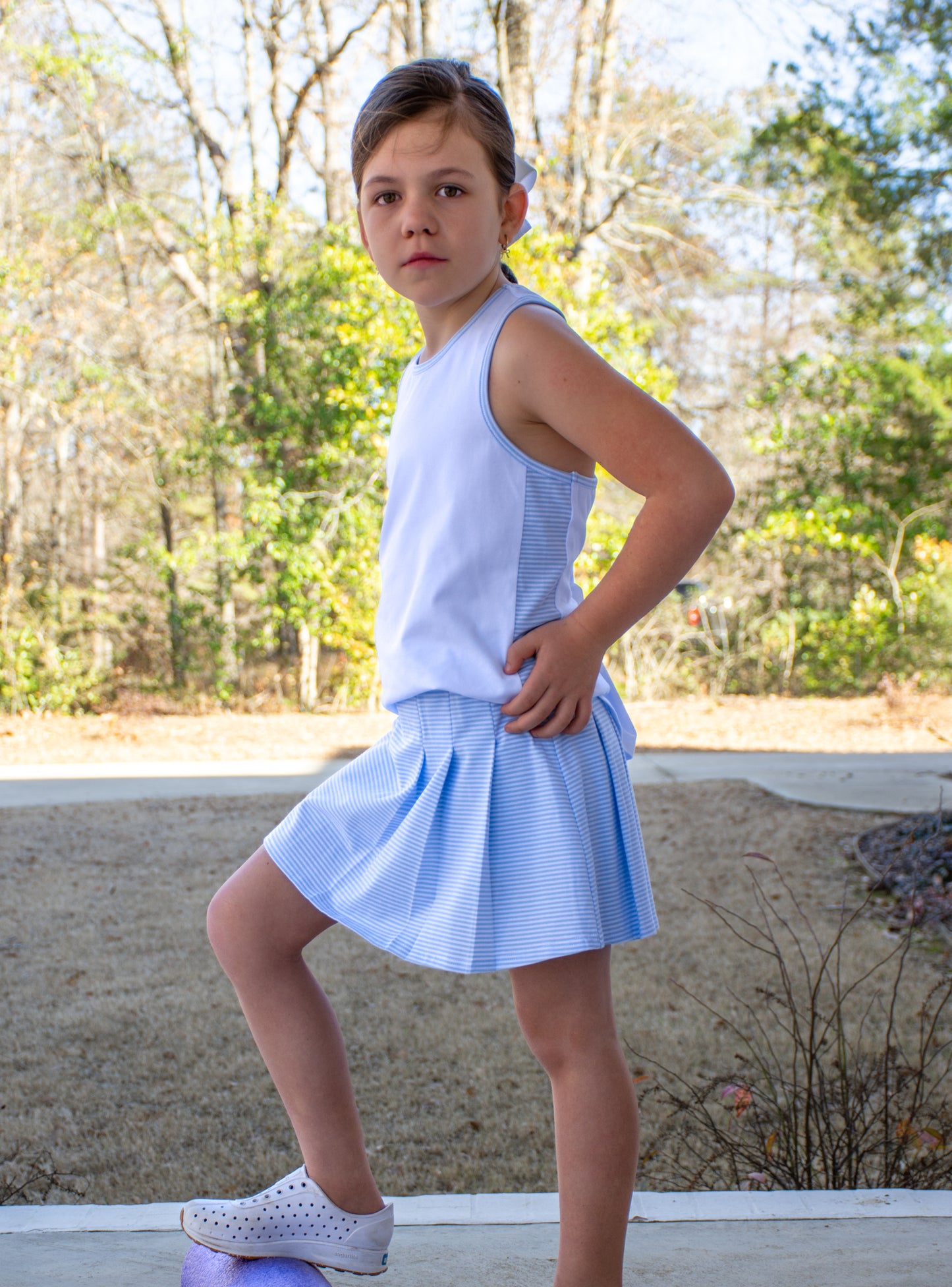 Blue Stripes Pleated Skort
