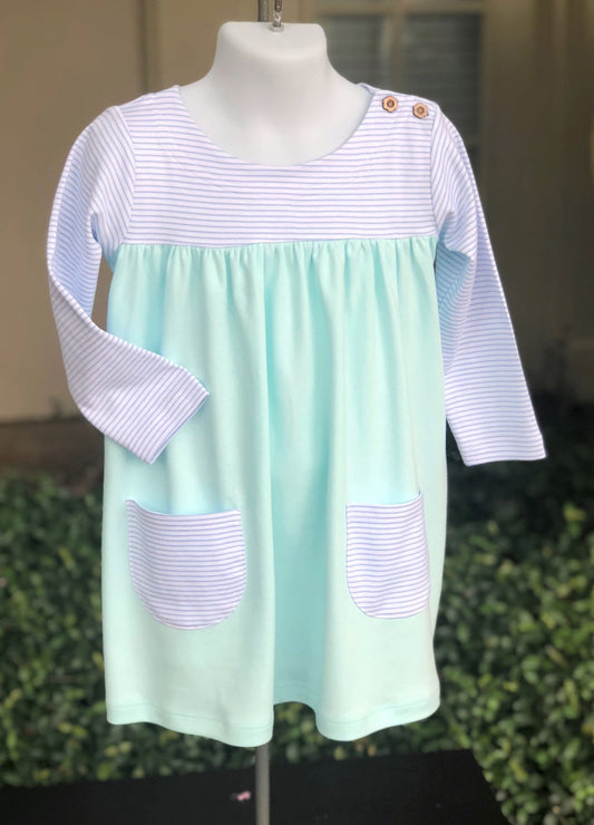 PIMA boatneck dress - blue/mint *