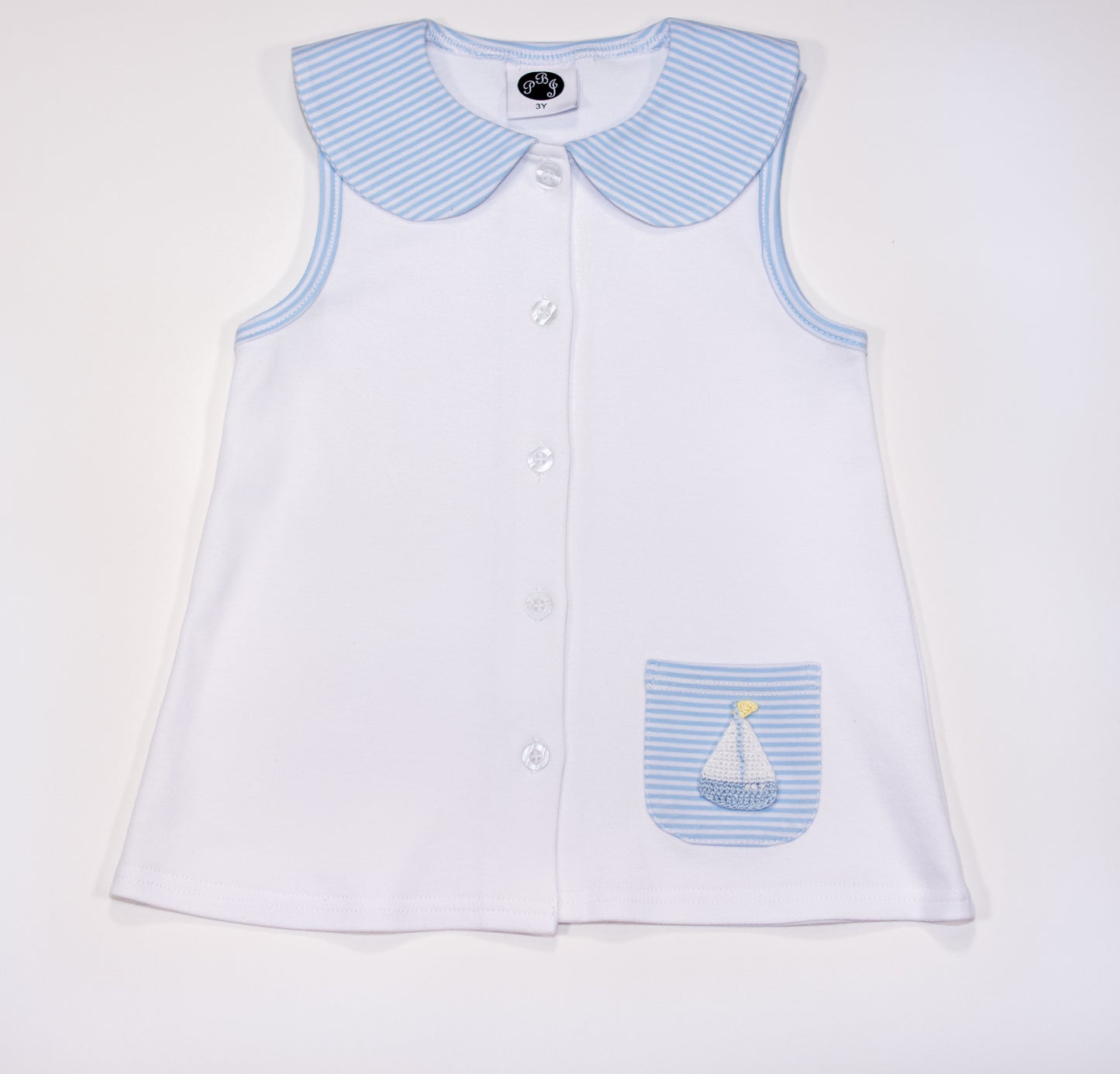 Unisex Alex Top White with Blue Stripes