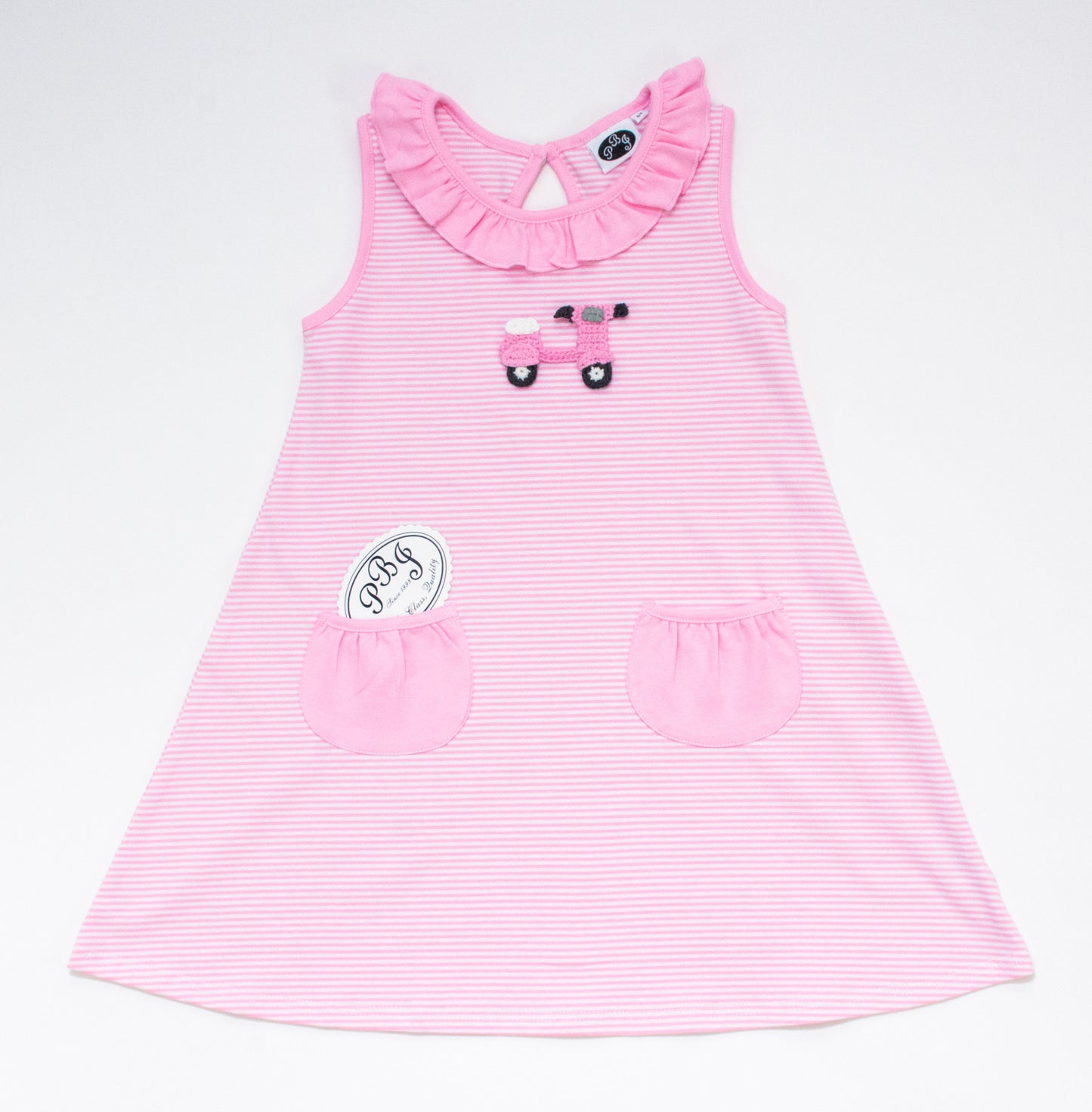 Pink stripes Swing dress sleeveless w/pockets