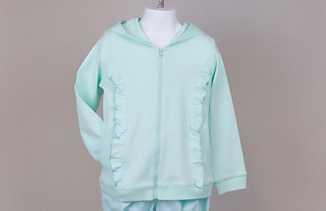 Mint ruffled hoodie jacket