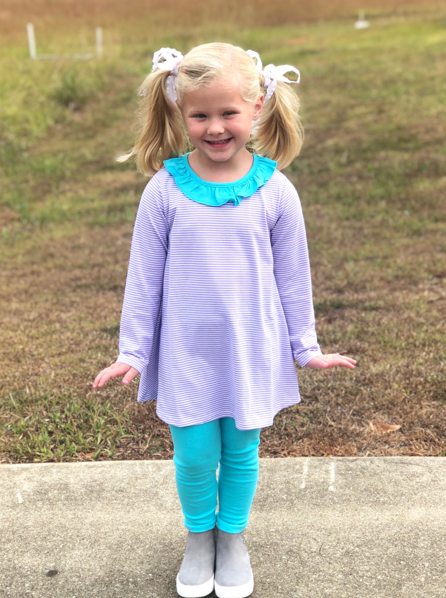PBJ tunic Lilac stripes/ turquoise - top only