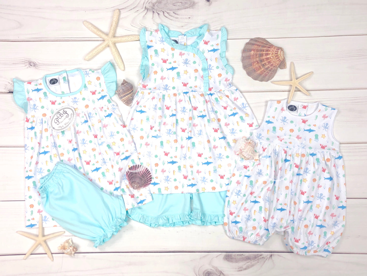 PIMA Sea Animals/ Girl bloomers diaper set