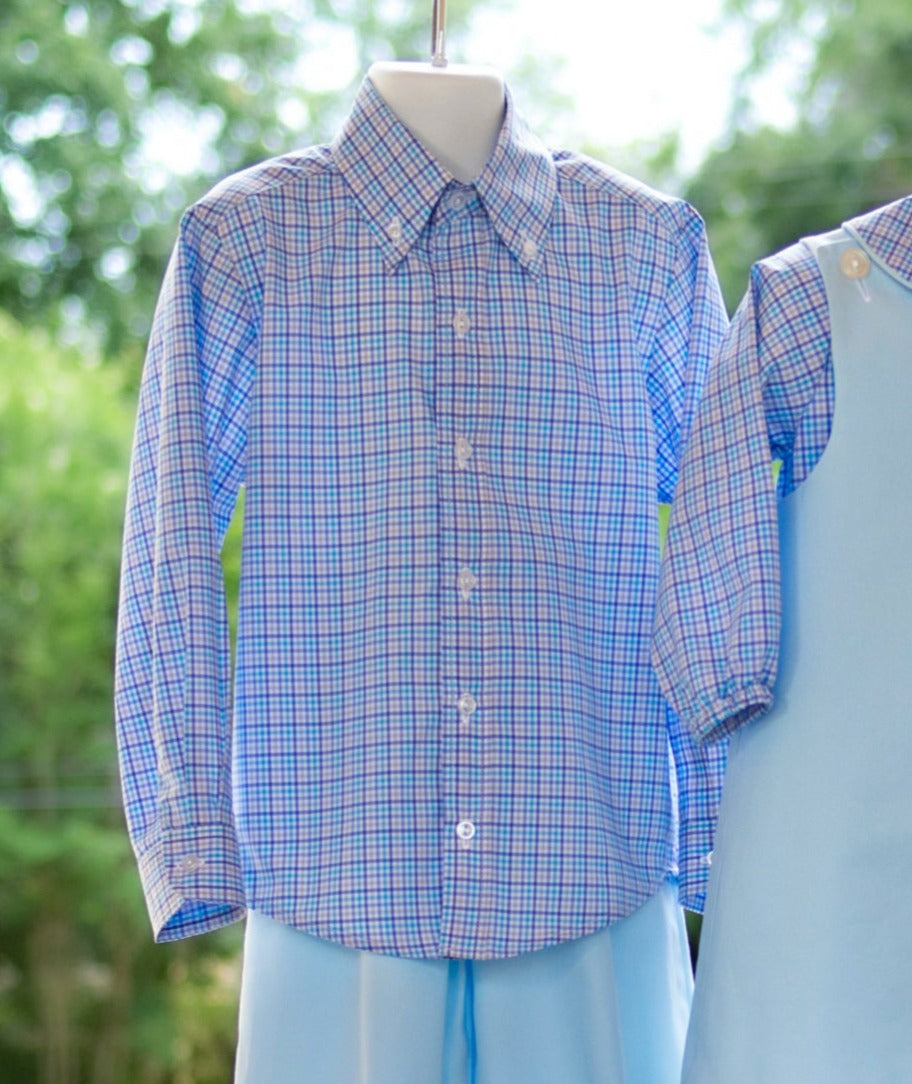 Tan/Blue plaid button down shirt 6Y