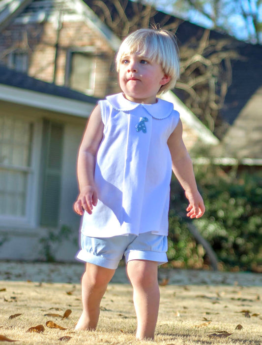 Reverse Pleat Top Blue picot