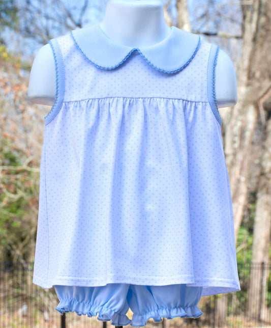 Blue Bitty Dot Sleeveless Diaper Top - PRE-SALE