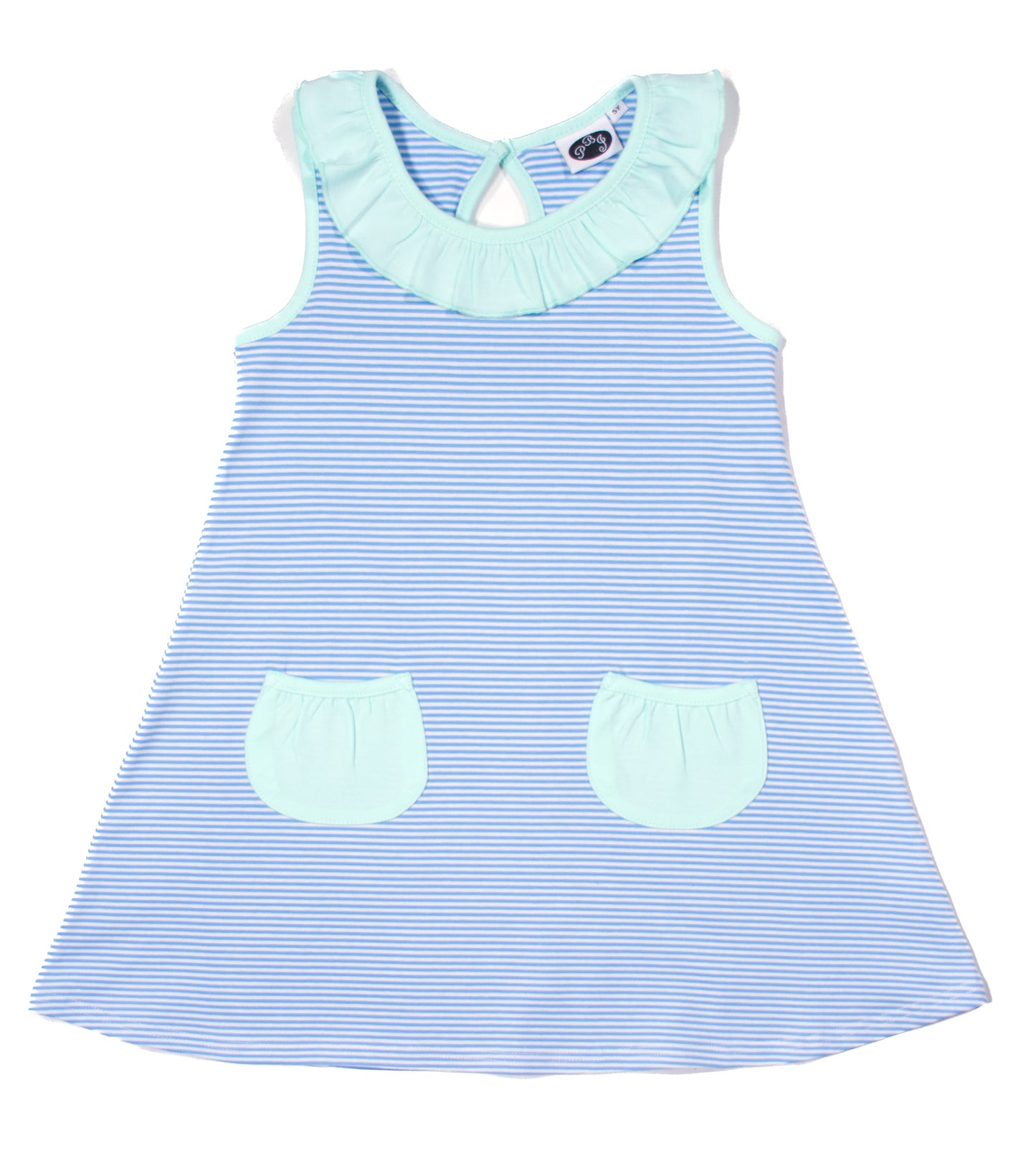 Swing Dress with pockets cobalt stripes w/ solid mint - PREORDER