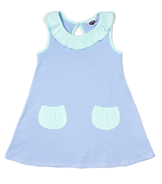 Swing Dress with pockets cobalt stripes w/ solid mint