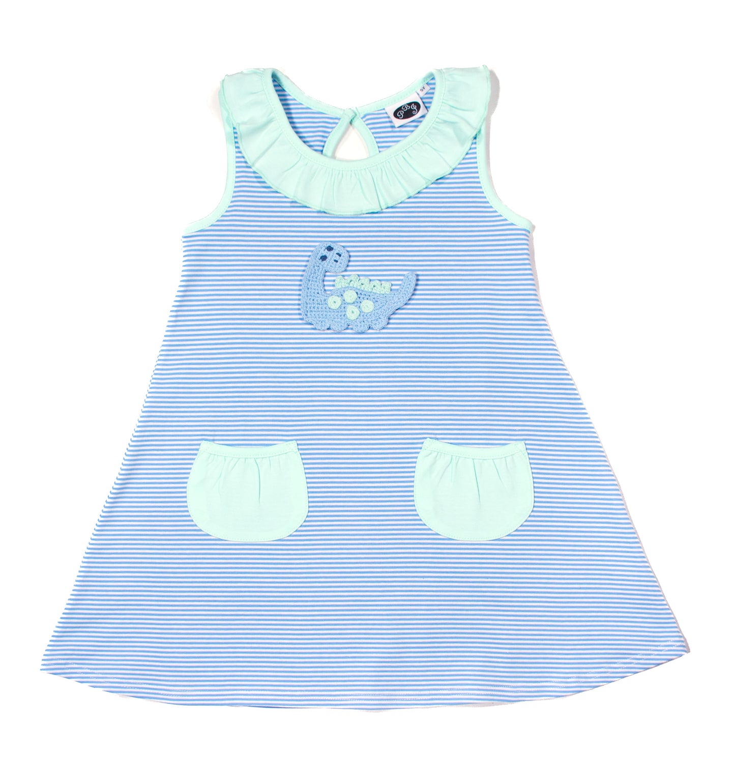 Swing Dress with pockets cobalt stripes w/ solid mint - PREORDER
