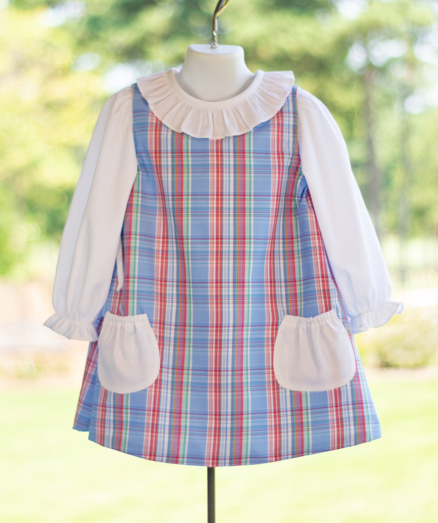 Preppy plaid Eleanor dress w/pockets + Jane blouse 4t set