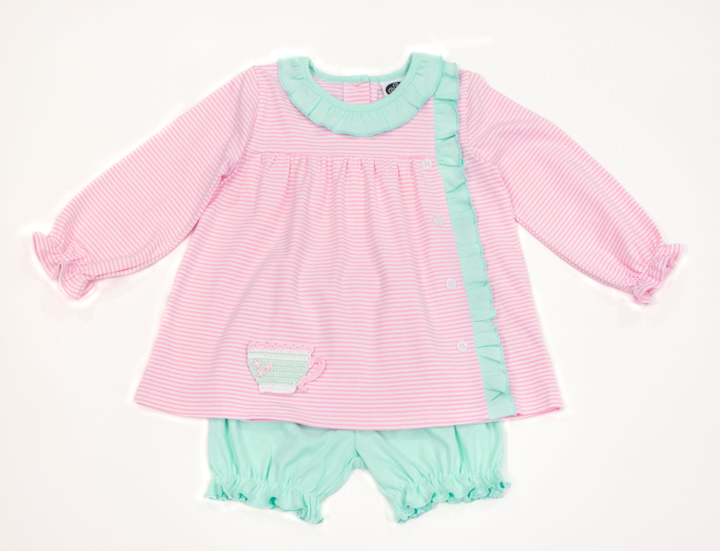 Side Ruffle Top Mint stripes w/ pink - PREORDER*