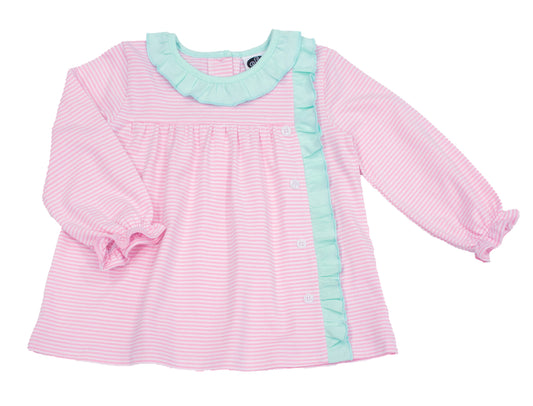 Side Ruffle Top Pink stripes w/ Mint