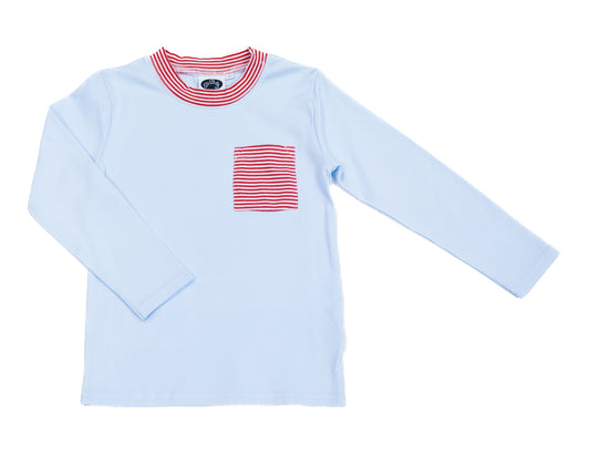 Blue Pocket shirt w/ red stripe