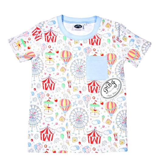 Carnival Print SS crewneck with pocket