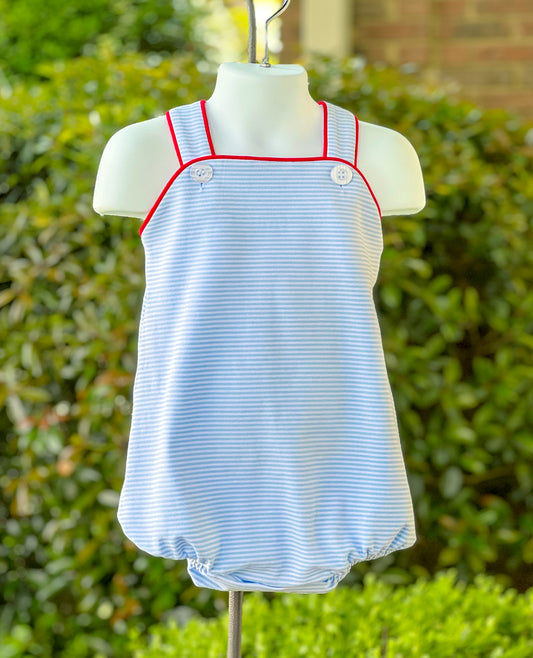 Blue stripes Sunsuit/ red contrast