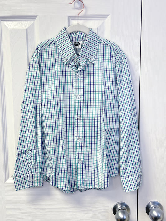 Aqua/ Navy plaid button down shirt 8y