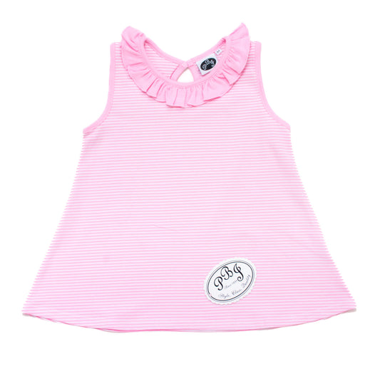 Swing top with ruffle pink stripes w/solid pink