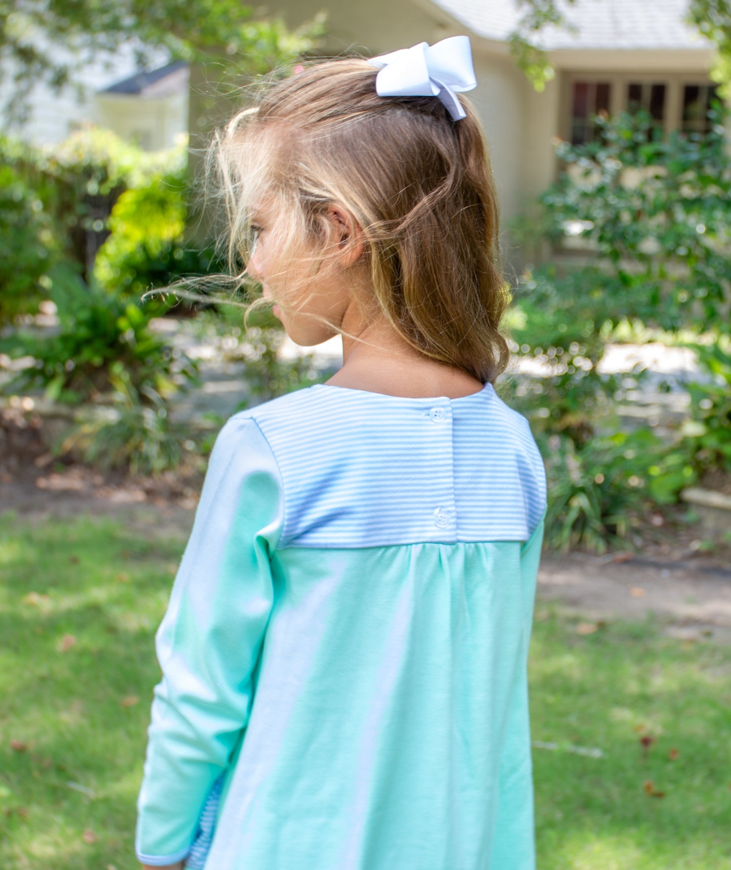Solid Mint Peppa tunic w/ Blue Stripe - PREORDER