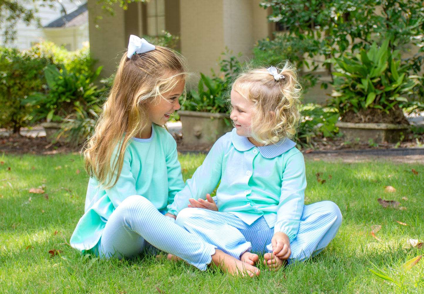 Solid Mint Peppa tunic w/ Blue Stripe - PREORDER