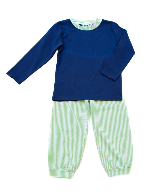 Navy w/ Sage Stripe LS Crewneck