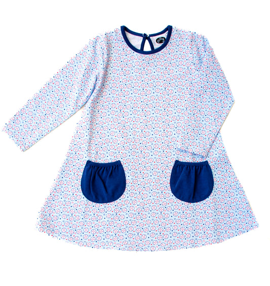 Baseball Swing Dress w/ Navy Pockets - PREORDER