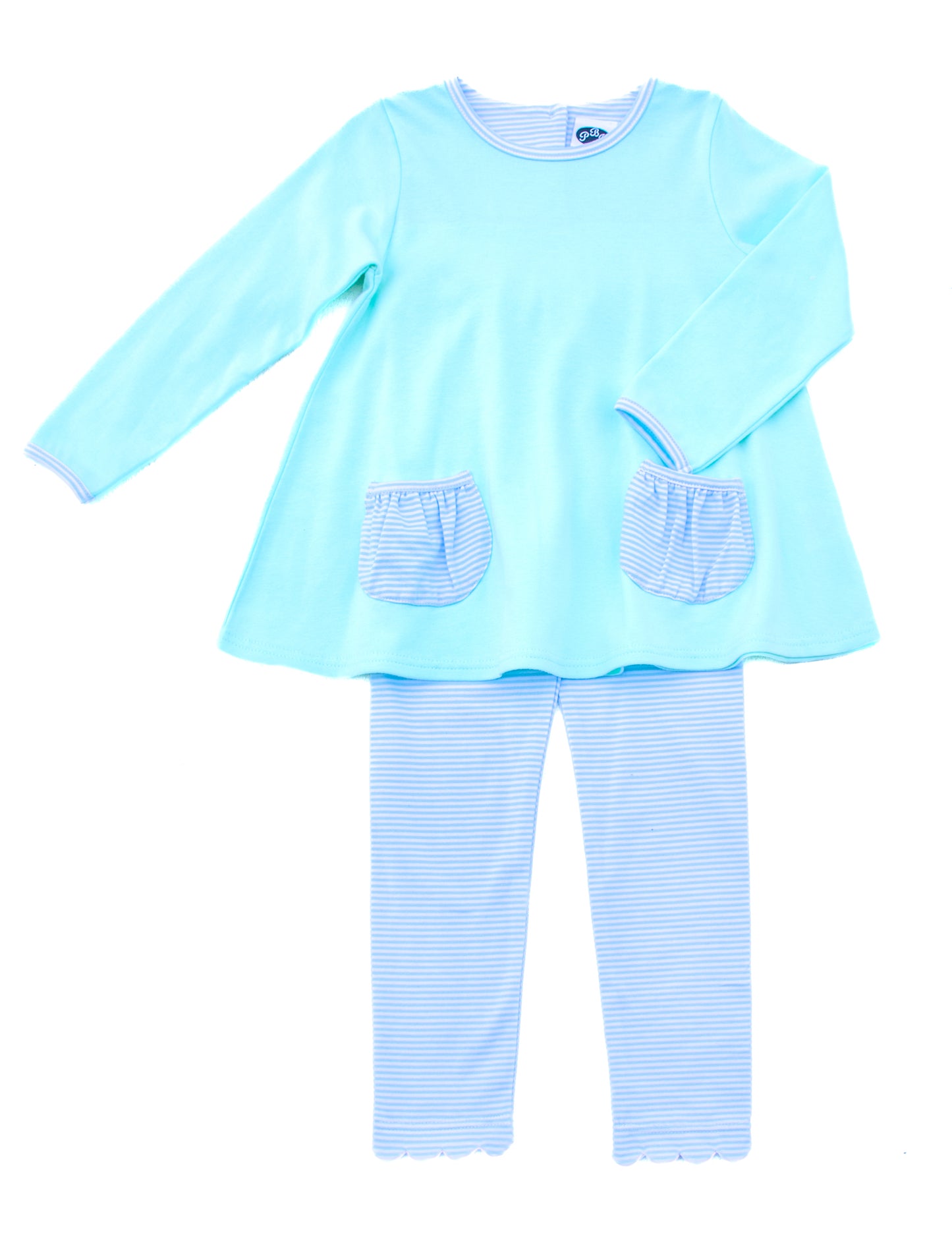Solid Mint Peppa tunic w/ Blue Stripe - PREORDER