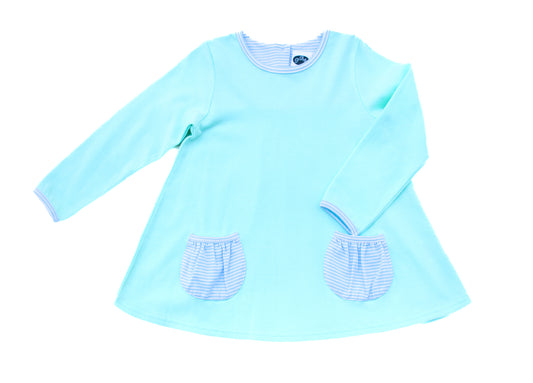 Solid Mint Peppa tunic w/ Blue Stripe - PREORDER