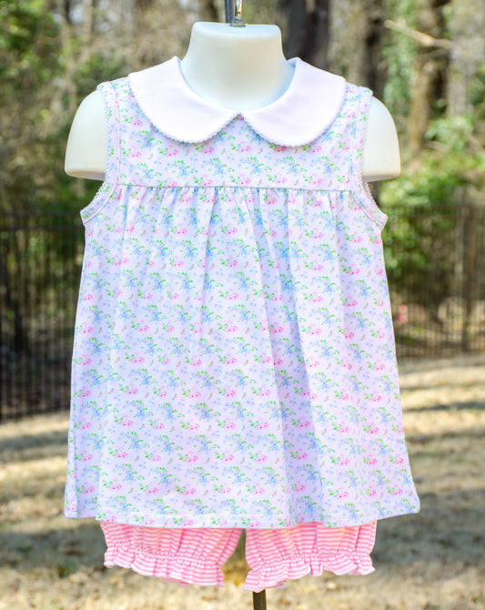 Pink & Blue Floral Sleeveless Diaper Top - PRE-SALE