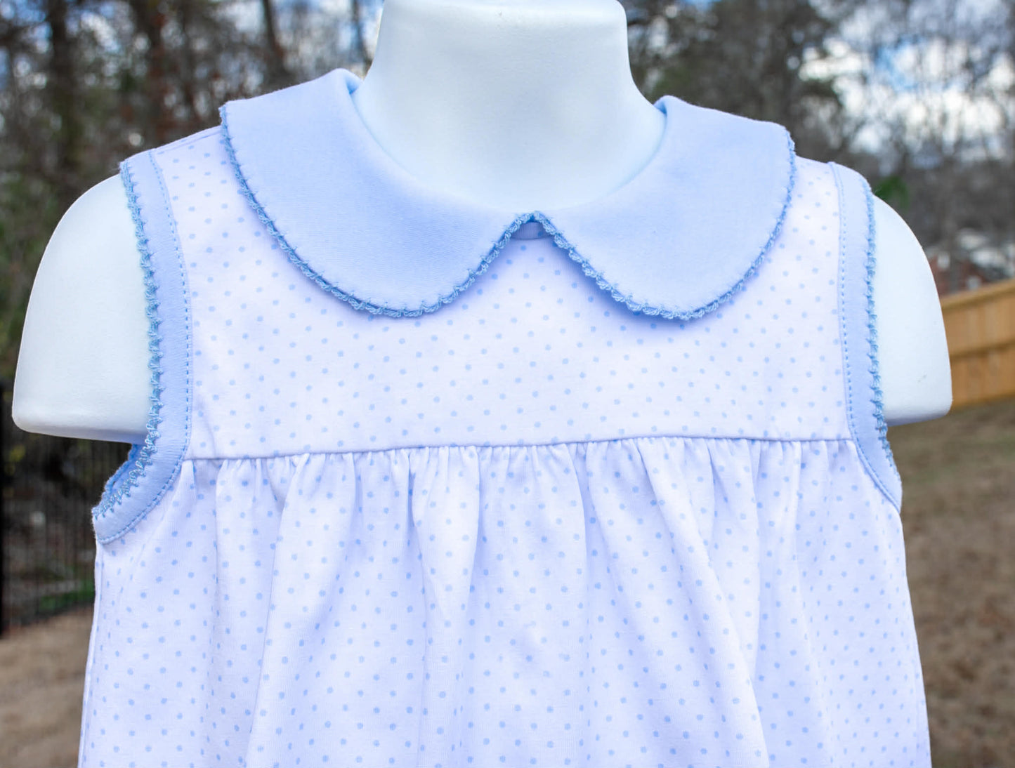 Blue Bitty Dot Sleeveless Diaper Top - PRE-SALE