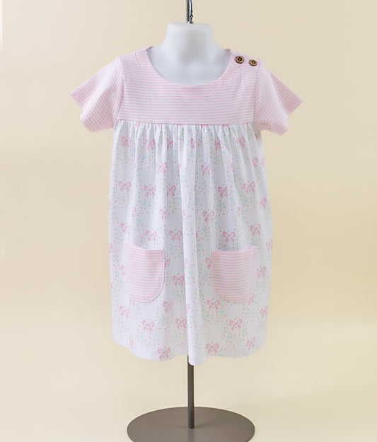 PIMA boatneck dress pink stripes/ floral