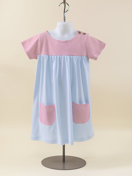 PIMA boatneck dress blue/ red stripes