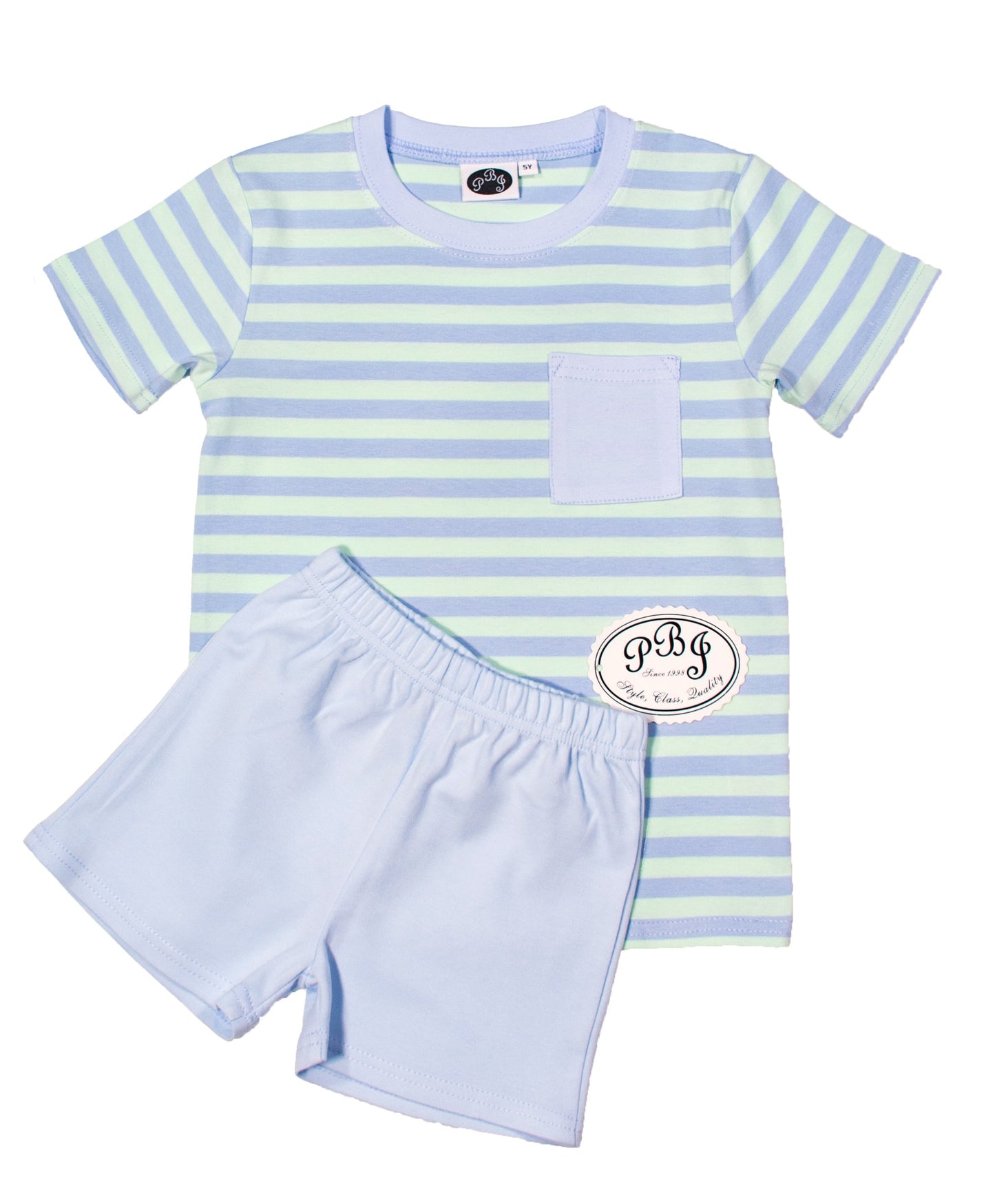 Seaside Stripes Pocket shirt w/Solid Blue