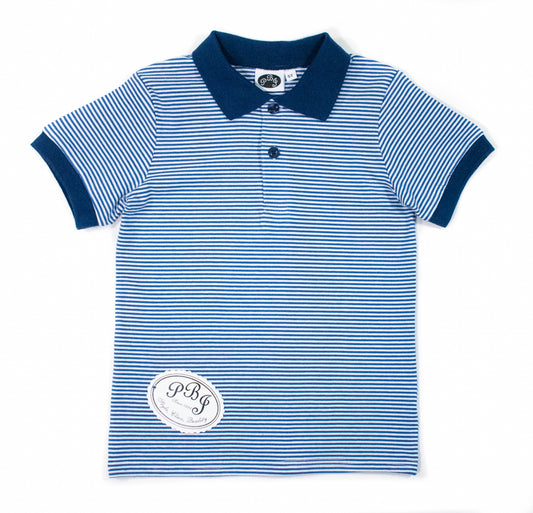 Boy shot-sleeve Navy stripes polo