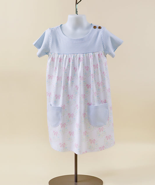 PIMA boatneck dress blue stripes/ floral