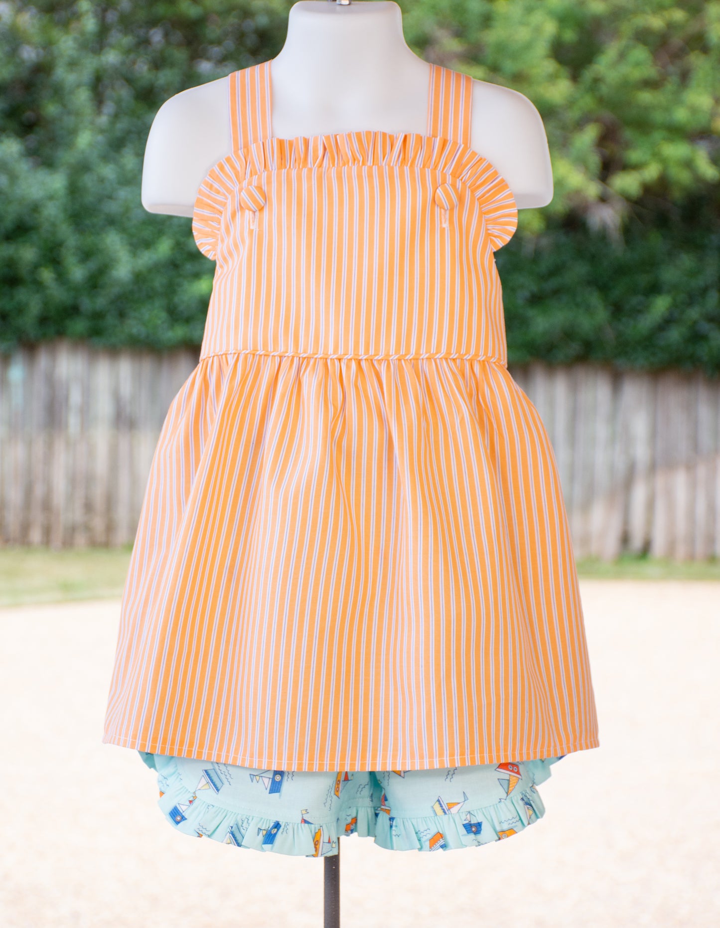 Orange stripes Laurie top + sailboat Alice shorts 5t