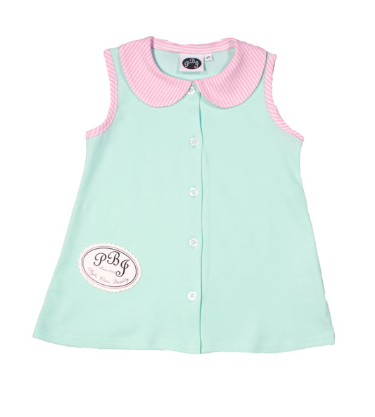 Sleeveless Alex Top Solid mint w/pink stripes