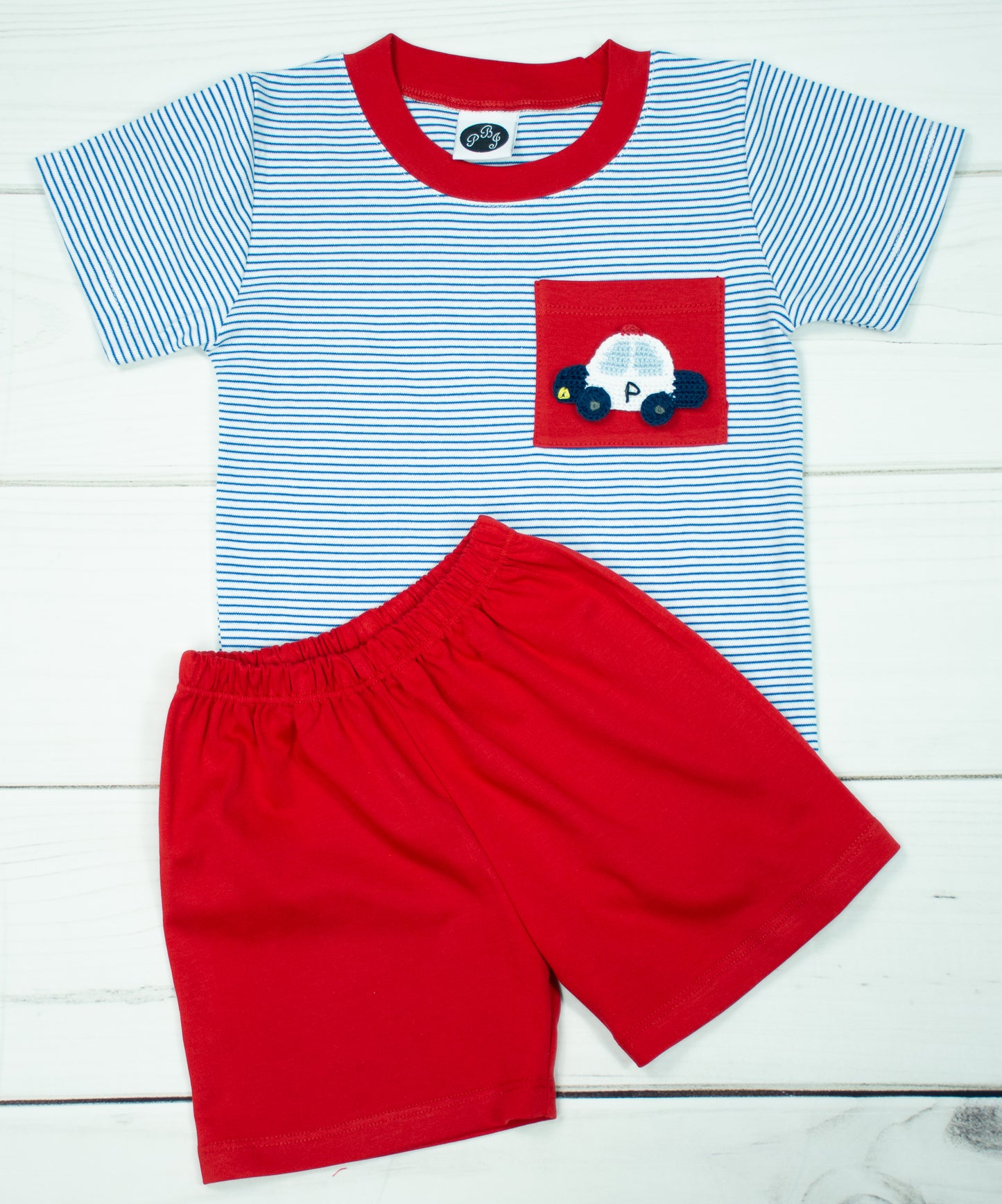 Pima Royal stripes pocket set/ red contrast and shorts