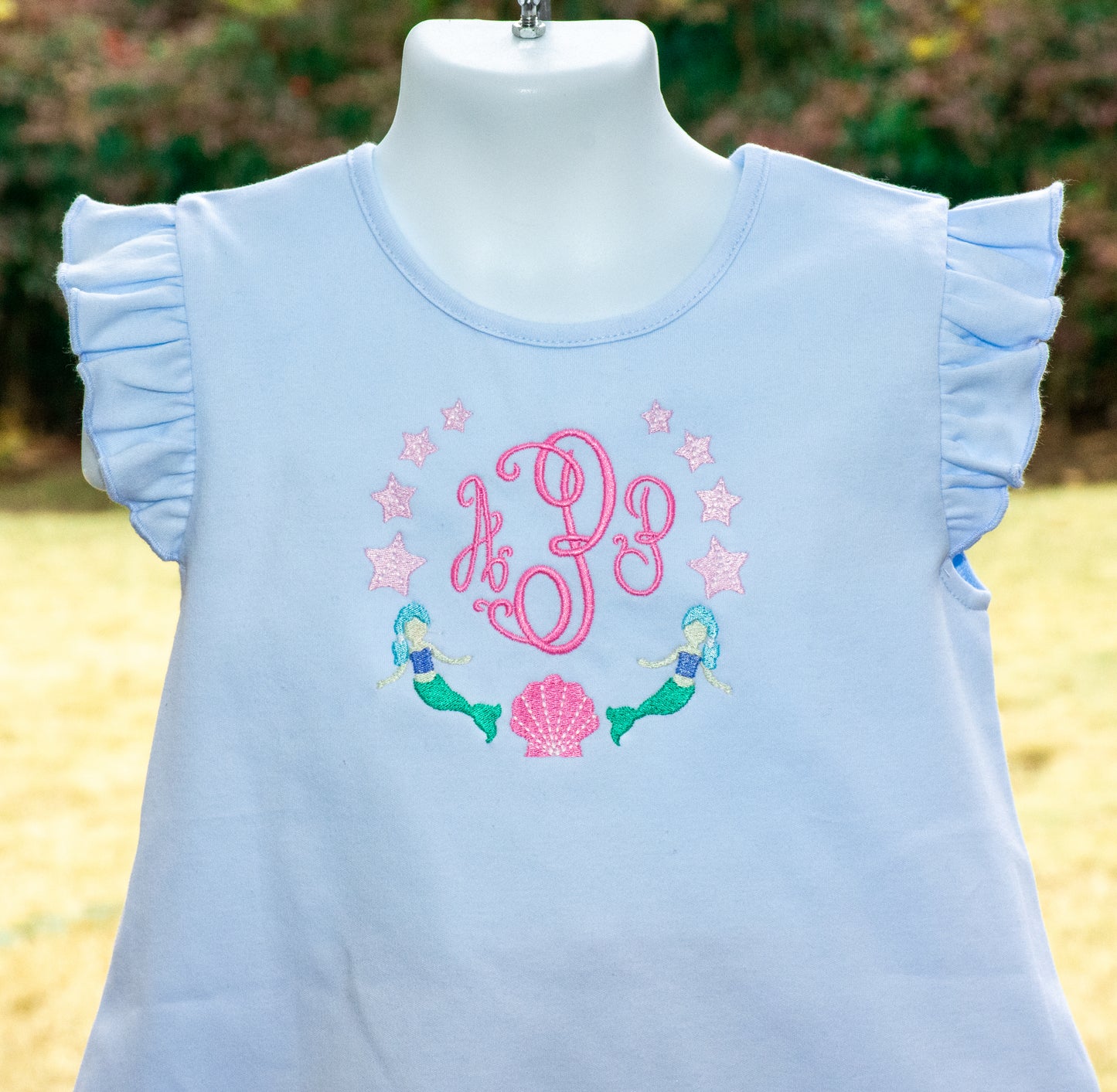 Blue Flutter Tee with Mermaid Mono 4T