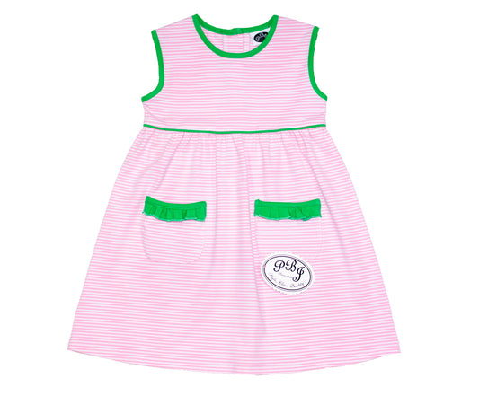 Lara dress pink stripes/ Emerald