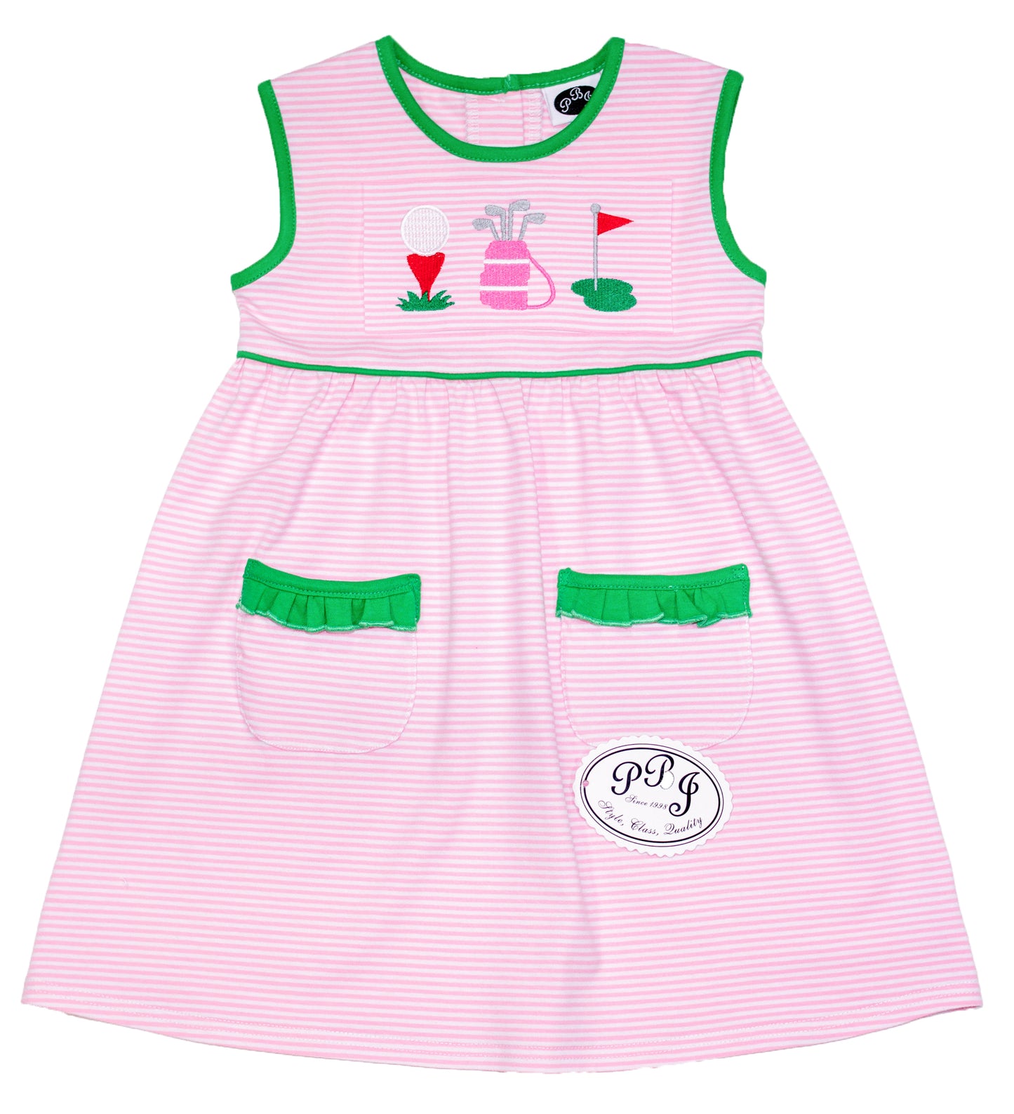 Lara dress pink stripes/ Emerald