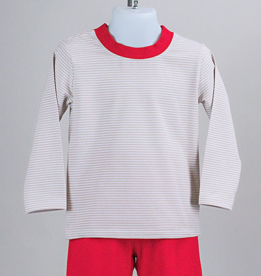 2pc SET - Tan stripes/Red top + Red pants